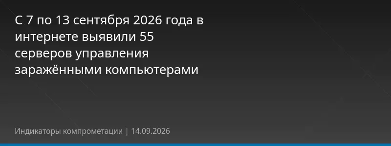 С 7 по 13 сентября 2026 года в интернете выявили 55 серверов управления заражёнными компьютерами