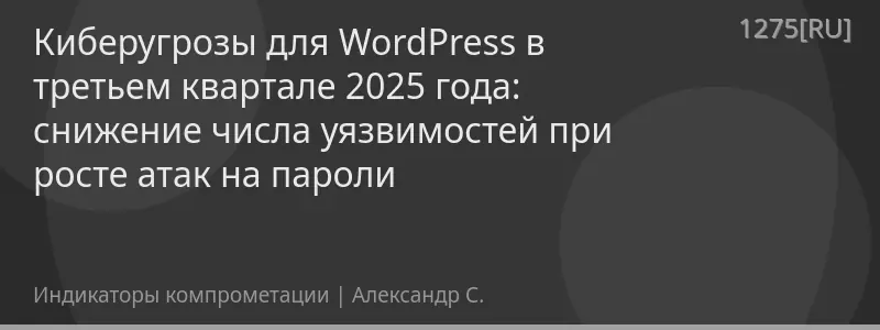 Киберугрозы для WordPress в третьем квартале 2025 года: снижение числа уязвимостей при росте атак на пароли