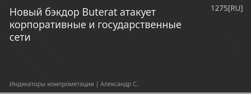 Новый бэкдор Buterat атакует корпоративные и государственные сети