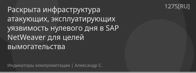 Раскрыта инфраструктура атакующих, эксплуатирующих уязвимость нулевого дня в SAP NetWeaver для целей вымогательства